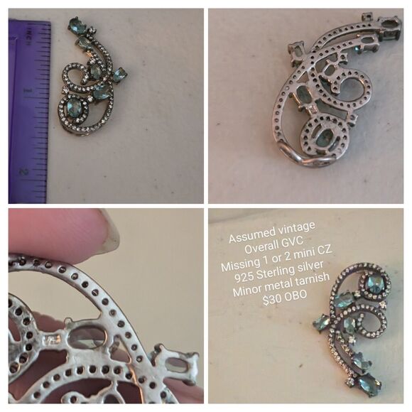 925 Sterling silver Rhinestone Pendant Swoops And Swirls - Picture 1 of 1